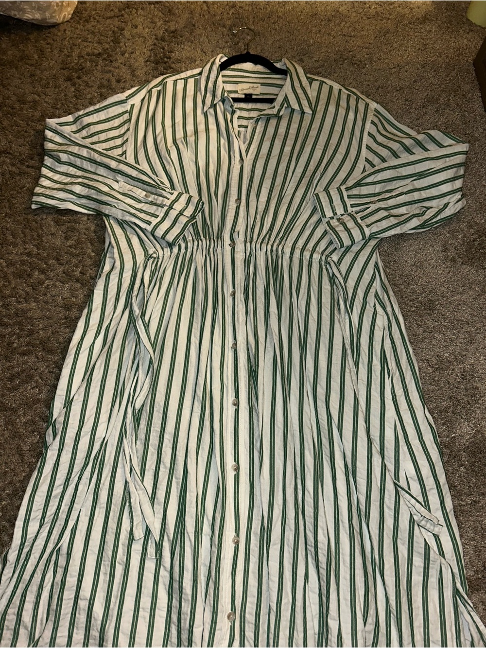 Universal Thread Green and White Striped Long Sleeve Dress